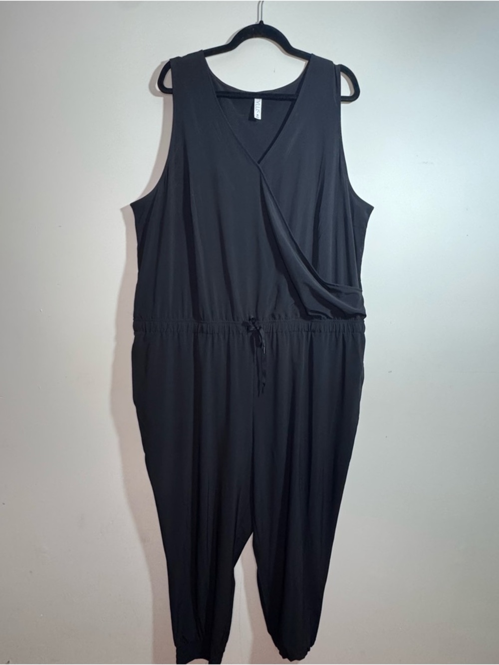 Stylus Black Jumpsuit 2X Sleeveless Wrap Front Elastic Waist Plus Size